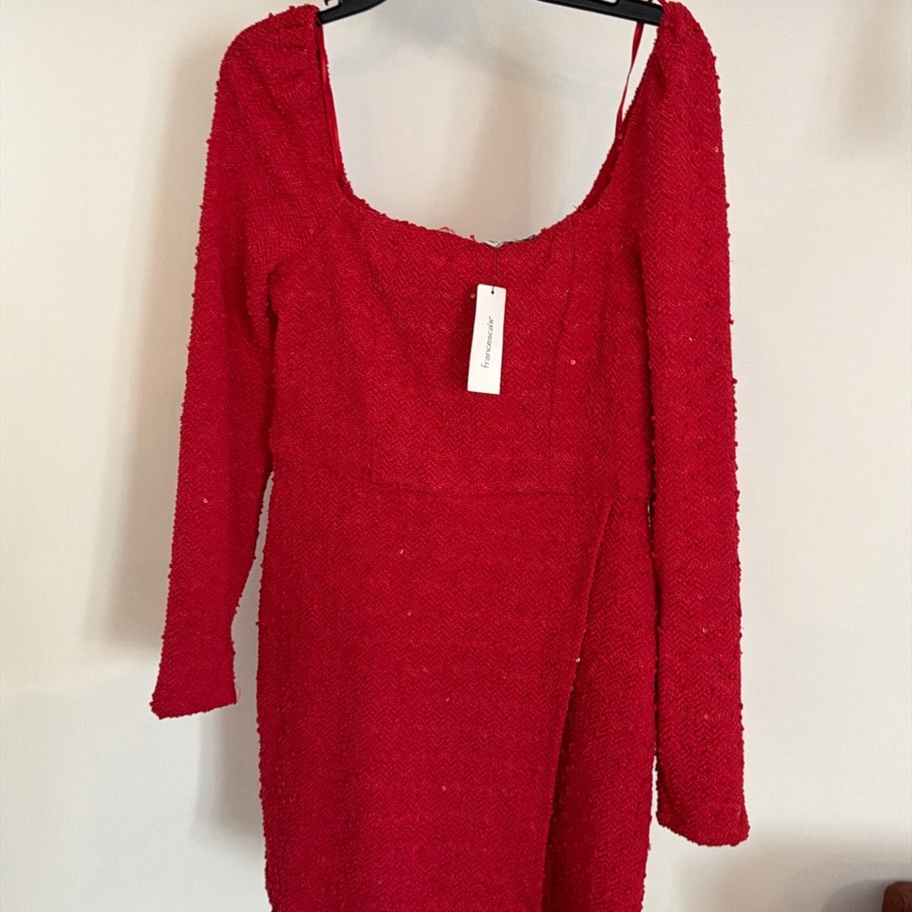 Francesca's Collections Vibrant Red Long Sleeve Dress